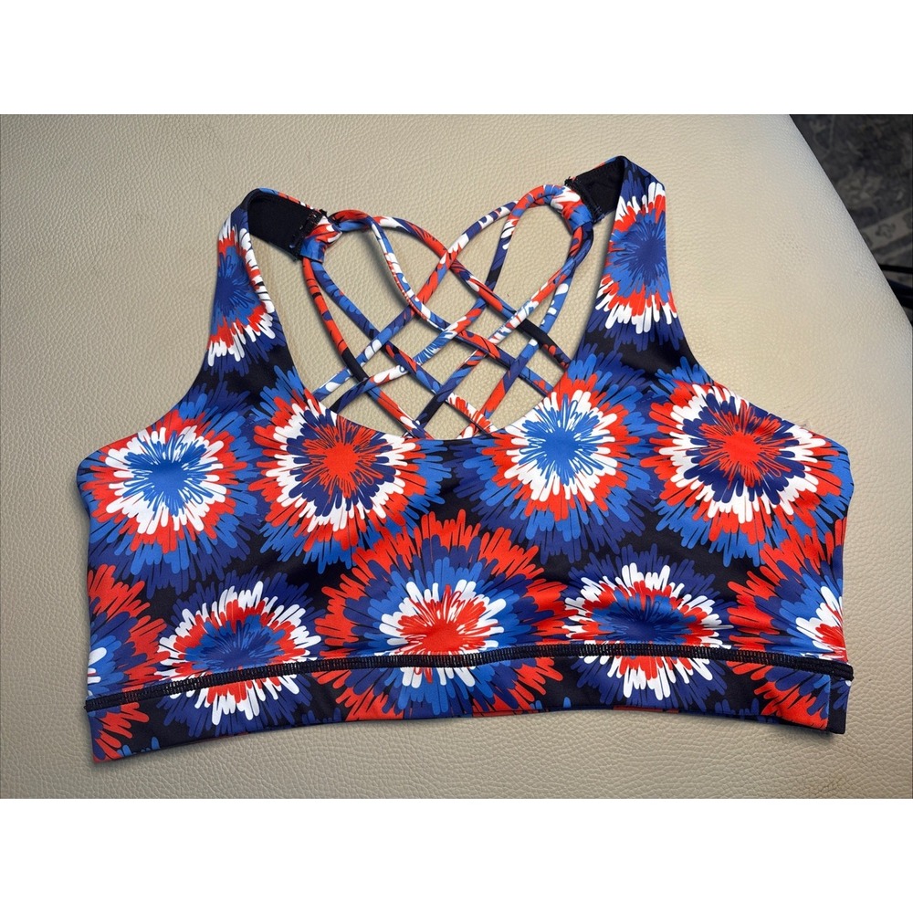 Constantly Varied Gear Butterfly Sports Bra Size Medium EUC. Red White & Blue.